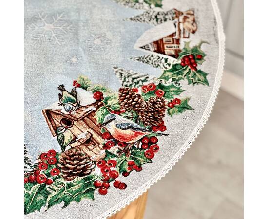 Скатертина гобеленова з мереживом O90 LiMaSo (SQUIRREL-90D), Тип: скатертини, Основний колір: блакитний, Форма скатертини: кругла, Розмір: Ø90, зображення 3