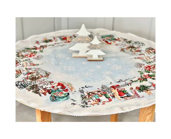 Скатертина гобеленова з мереживом O90 LiMaSo (VILLAGE-90D), Тип: скатертини, Основний колір: зелений, Форма скатертини: кругла, Розмір: Ø90, зображення 3