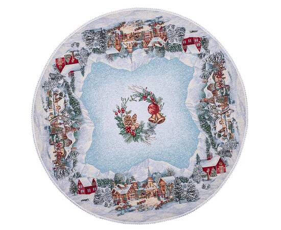 Скатертина гобеленова з мереживом O90 LiMaSo (ZERMAT-90D), Тип: скатертини, Основний колір: блакитний, Форма скатертини: кругла, Розмір: Ø90, зображення 2