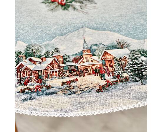 Скатертина гобеленова з мереживом O90 LiMaSo (ZERMAT-90D), Тип: скатертини, Основний колір: блакитний, Форма скатертини: кругла, Розмір: Ø90, зображення 3