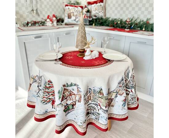 Скатертина гобеленова O137 LiMaSo (BENASK-137D), Тип: скатерти, Цвет: красный, Форма скатерти: круглая, Размер: Ø137, изображение 2