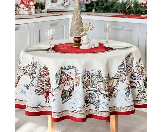 Скатертина гобеленова O137 LiMaSo (BENASK-137D), Тип: скатерти, Цвет: красный, Форма скатерти: круглая, Размер: Ø137, изображение 3