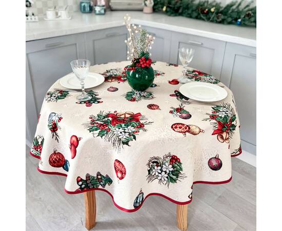 Скатертина гобеленова кругла O200 LiMaSo (CABETO-200D), Тип: скатерти, Цвет: красный, Форма скатерти: круглая, Размер: Ø200, изображение 2