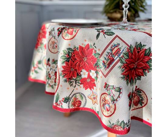 Скатертина гобеленова кругла O180 LiMaSo (NAT-180D), Тип: скатертини, Основний колір: червоний, Форма скатертини: кругла, Розмір: Ø180, зображення 3