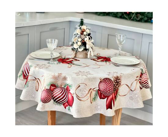 Скатертина гобеленова O180 LiMaSo (RED BALLS-180D), Тип: скатертини, Основний колір: червоний, Форма скатертини: кругла, Розмір: Ø180, зображення 3