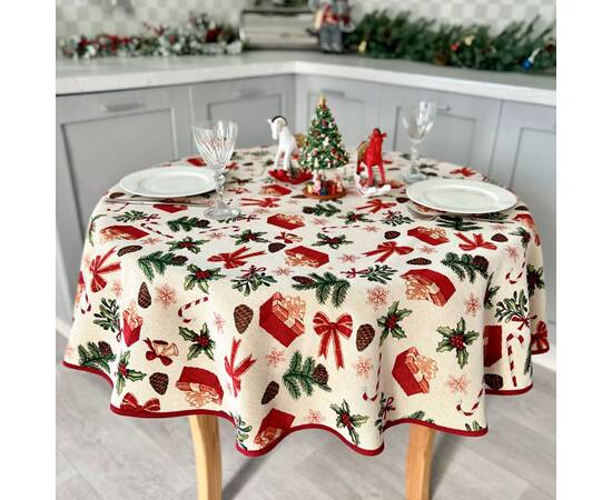 Скатертина гобеленова кругла O180 LiMaSo (SPARKLE-180D), Тип: скатерти, Цвет: красный, Форма скатерти: круглая, Размер: Ø180, изображение 2