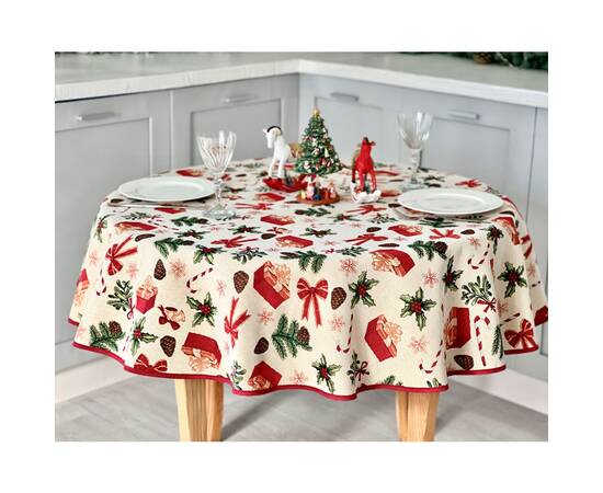 Скатертина гобеленова кругла O140 LiMaSo (SPARKLE-140D), Тип: скатерти, Цвет: красный, Форма скатерти: круглая, Размер: Ø140, изображение 3