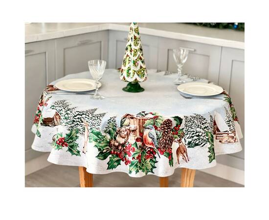 Скатертина гобеленова O140 LiMaSo (SQUIRREL-140D), Тип: скатерти, Цвет: голубой, Форма скатерти: круглая, Размер: Ø140, изображение 2