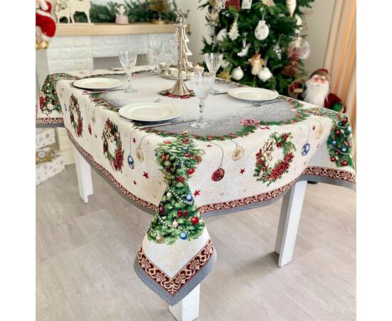 Скатертина гобеленова 137х260 LiMaSo (RABETO-260), Тип: скатерти, Цвет: зеленый, Форма скатерти: прямоугольная, Размер: 137x260, изображение 4