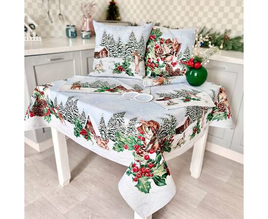 Скатертина гобеленова 137х137 LiMaSo (SQUIRREL-137), Тип: скатерти, Цвет: голубой, Форма скатерти: квадратная, Размер: 137x137, изображение 5