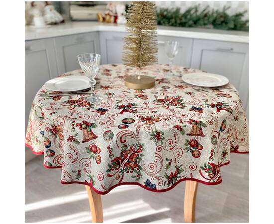 Скатертина гобеленова кругла O240 LiMaSo (MIRRA-240D), Тип: скатертини, Основний колір: червоний, Форма скатертини: кругла, Розмір: Ø240, зображення 2