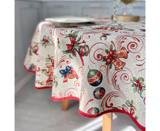 Скатертина гобеленова кругла O240 LiMaSo (MIRRA-240D), Тип: скатертини, Основний колір: червоний, Форма скатертини: кругла, Розмір: Ø240, зображення 3