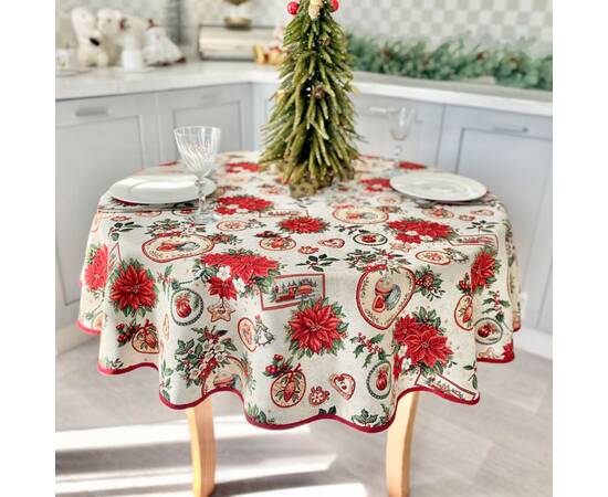 Скатертина гобеленова кругла O200 LiMaSo (NAT-200D), Тип: скатерти, Цвет: красный, Форма скатерти: круглая, Размер: Ø200, изображение 2