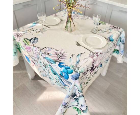 Скатертина із водовідштовхуючим покриттям 150х150 LiMaSo (MANTEL LICHI-150), Тип: скатертини, Основний колір: блакитний, Форма скатертини: квадратна, Розмір: 150x150, зображення 5