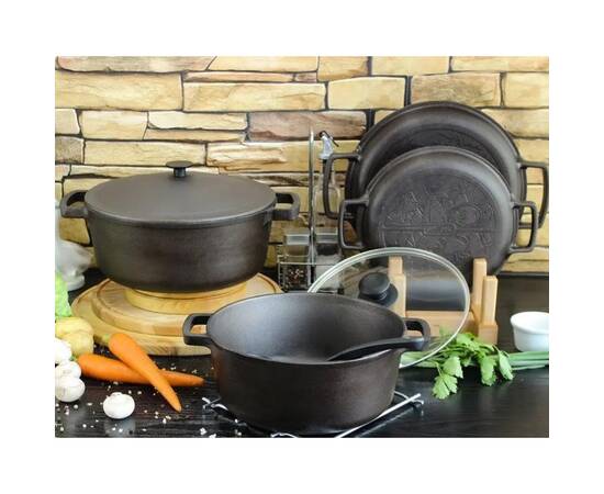 Кастрюля чугунная со стеклянной крышкой 6л Brizoll (P-6L-6), Тип: кастрюля, Объем: 6 л, Цвет: черный, изображение 2