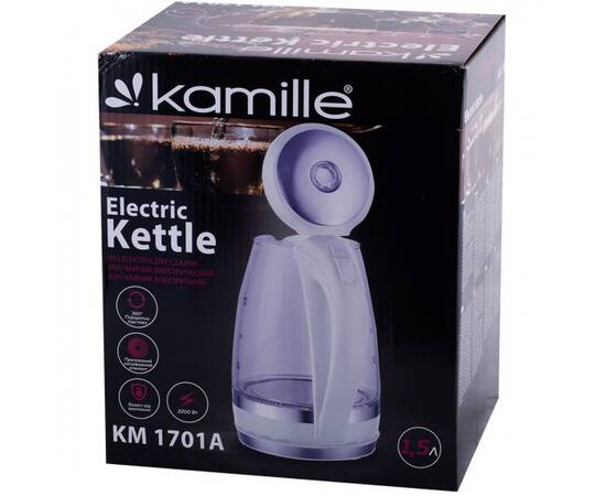 Чайник 1,5л електричний з синім LED підсвічуванням Kamille (1701A), зображення 6