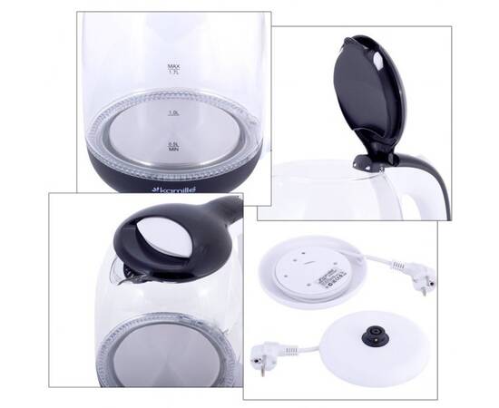 Чайник 1,7л электрический из боросиликатного стекла, бело-чёрный Kamille (1720B), изображение 3