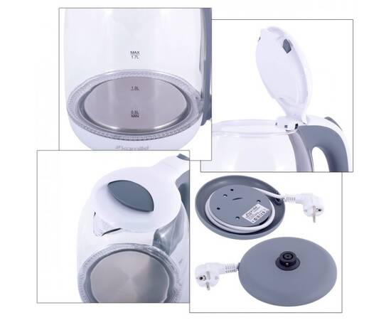 Чайник 1,7л электрический из боросиликатного стекла, бело-серый Kamille (1720G), изображение 4