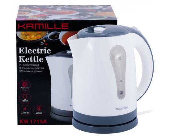 Чайник 1,8л електричний пластик білий із сірим Kamille (1715A), зображення 6