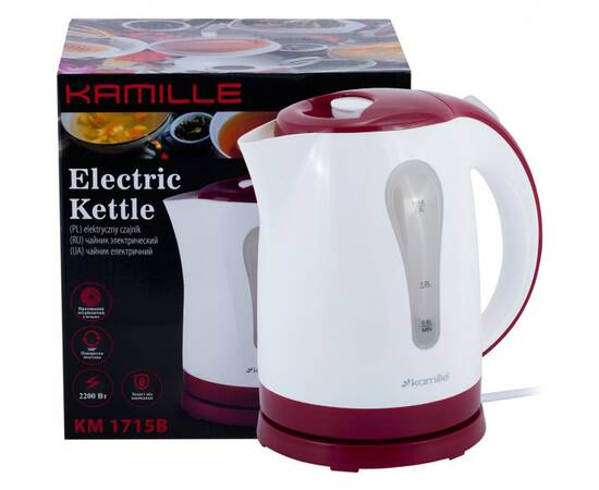 Чайник 1,8л електричний білий пластик з червоним Kamille (1715R), зображення 6