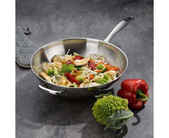 Вок із двома ручками Kela Flavoria 32 см, 0,5 л (10193), Колір: срібний, Тип: сковорода вок, Форма: кругла, Діаметр (см): 32, зображення 3