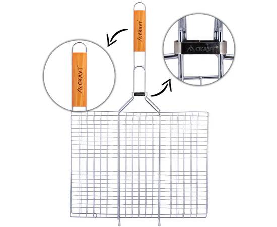 Решітка для гриля 40x30x2 см з дерев'яною ручкою Скаут (707), зображення 2