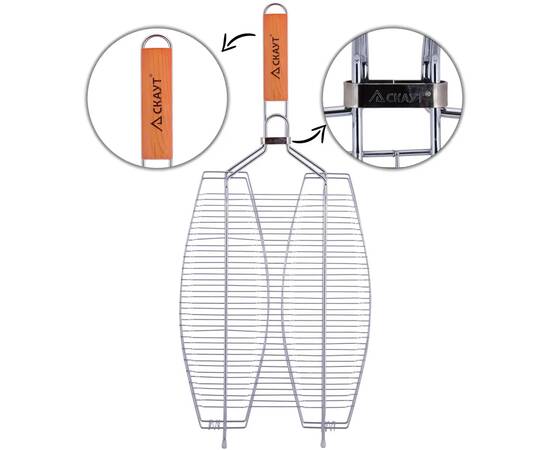 Решітка для риби 27x35,5x3 см з дерев'яною ручкою Скаут (709), зображення 3