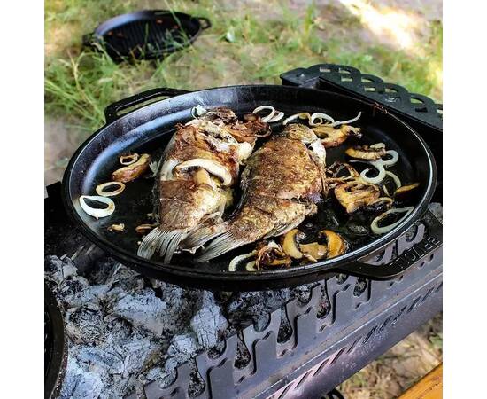 Казан азиатский чугунный с чугунной крышкой - сковородой 10 л Азия Brizoll (KA10-2), Объем казана: 10 л, Наличие крышки: с крышкой-сковородой, изображение 3