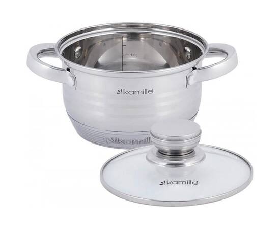 Каструля 1,5л з кришкою Kamille (4910), Тип: каструля, Об'єм: 1,5 л, Колір: срібний, зображення 2