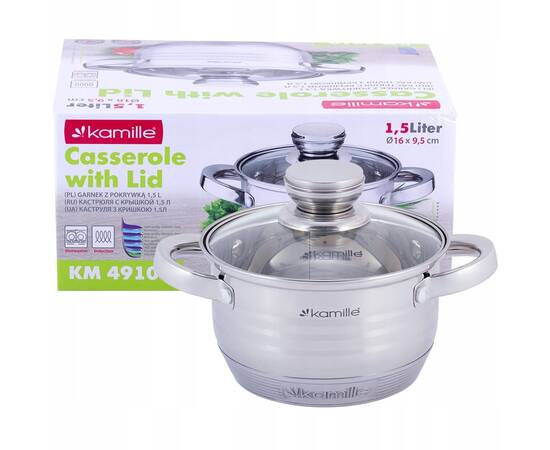 Каструля 1,5л з кришкою Kamille (4910), Тип: каструля, Об'єм: 1,5 л, Колір: срібний, зображення 4