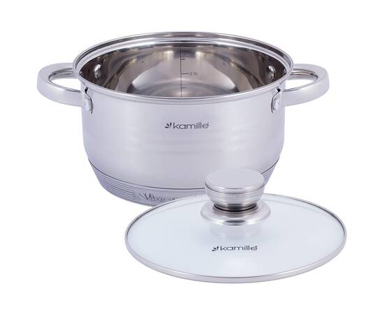 Каструля 3л з кришкою Kamille (4912), Тип: каструля, Об'єм: 3 л, Колір: срібний, зображення 2