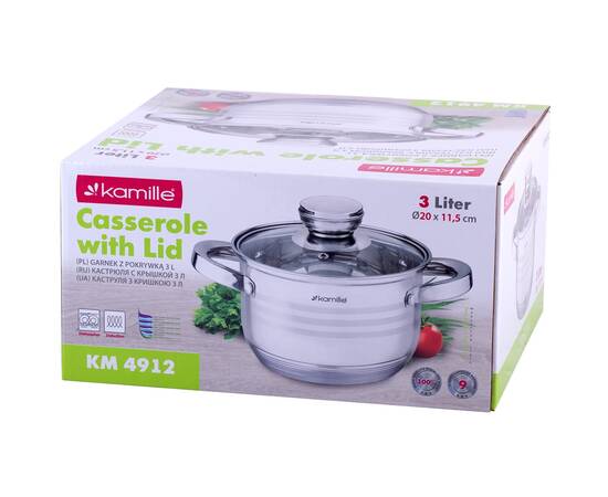Каструля 3л з кришкою Kamille (4912), Тип: каструля, Об'єм: 3 л, Колір: срібний, зображення 4