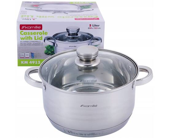 Кастрюля 5л. с крышкой Kamille (4913), Тип: кастрюля, Объем: 5 л, Цвет: серебряный, изображение 4