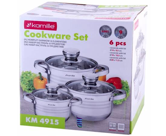 Набор кастрюль 6 предметов (1,5л, 2л, 3л) Kamille (4915), изображение 3