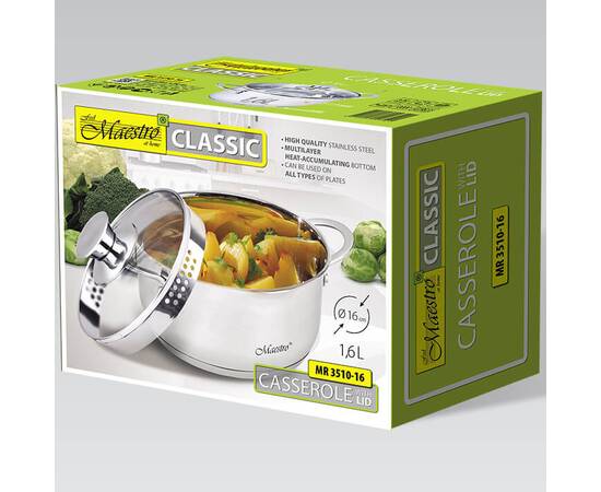 Каструля 16 см, 1,5 л Maestro (MR3510-16), Тип: каструля, Об'єм: 1,5 л, Колір: срібний, зображення 3