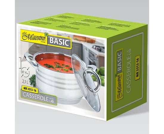 Каструля 16 см, 2,1 л Maestro (MR3513-16), Тип: каструля, Об'єм: 2,1 л, Колір: срібний, зображення 3