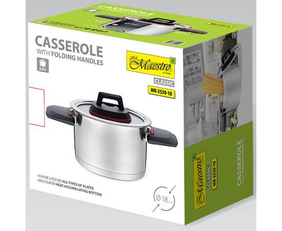 Кастрюля 18 см 2,3 л.со складными ручками Maestro (MR3530-18), Тип: кастрюля, Объем: 2,3 л, Цвет: серебряный, изображение 4