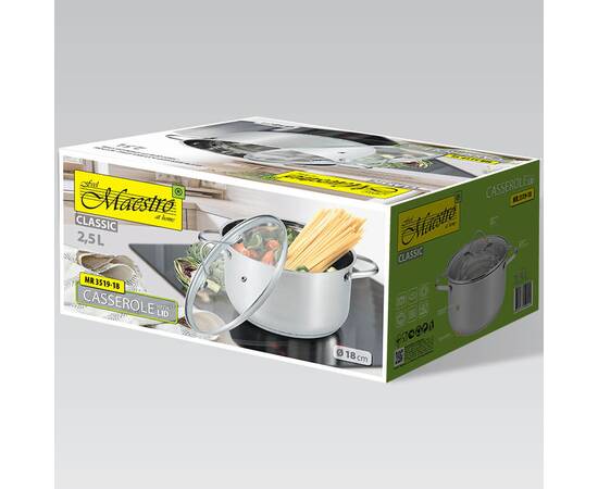 Каструля 18 см, 2,5 л Maestro (MR3519-18), Тип: каструля, Об'єм: 2,5 л, Колір: срібний, зображення 3