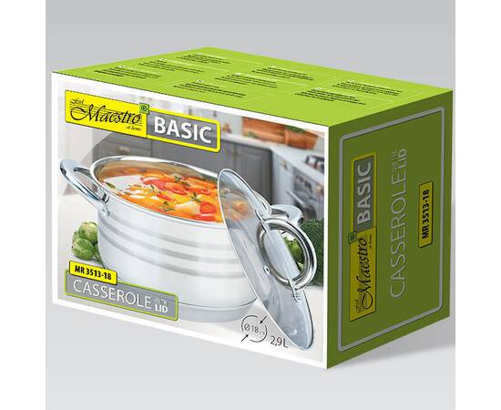 Каструля 18 см, 2,9 л Maestro (MR3513-18), Тип: каструля, Об'єм: 2,9 л, Колір: срібний, зображення 3