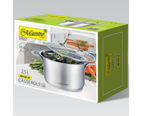 Каструля 20 см, 2,5 л Maestro (MR3505-20), Тип: каструля, Об'єм: 2,5 л, Колір: срібний, зображення 2