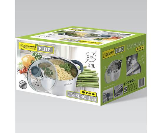 Каструля 20 см, 3,3 л Maestro (MR3507-20), Тип: каструля, Об'єм: 3,3 л, Колір: срібний, зображення 2