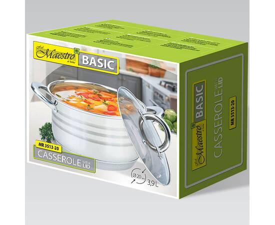 Каструля 20 см, 3,9 л Maestro (MR3513-20), Тип: каструля, Об'єм: 3,9 л, Колір: срібний, зображення 2