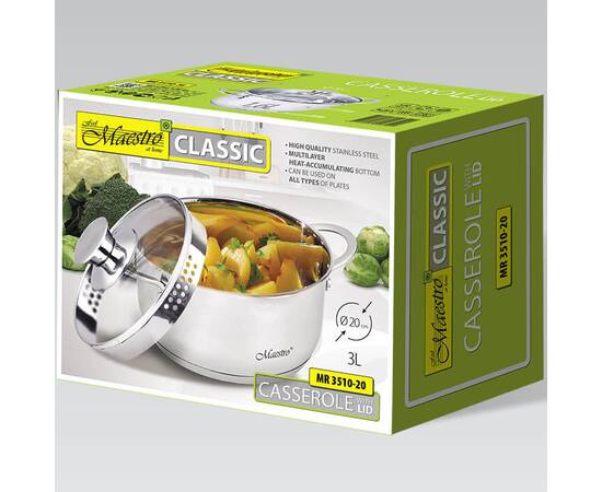 Каструля 20 см, 3 л Maestro (MR3510-20), Тип: каструля, Об'єм: 3 л, Колір: срібний, зображення 2