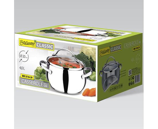 Каструля 20 см 4,0 л. Maestro (MR3516-20), Тип: каструля, Об'єм: 4 л, Колір: срібний, зображення 2