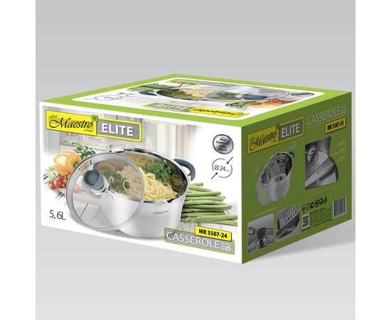 Каструля 24 см, 5,6 л Maestro (MR3507-24), Тип: каструля, Об'єм: 5,6 л, Колір: срібний, зображення 2