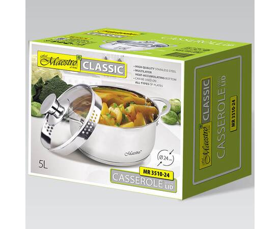 Каструля 24 см, 5 л Maestro (MR3510-24), Тип: каструля, Об'єм: 5 л, Колір: срібний, зображення 2