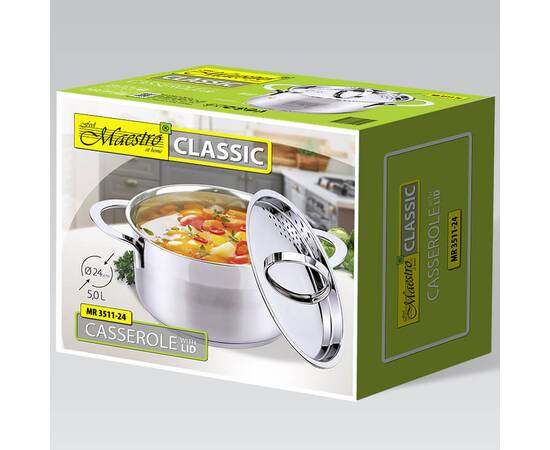 Каструля 24 см 5 л Maestro (MR3511-24), Тип: каструля, Об'єм: 5 л, Колір: срібний, зображення 2