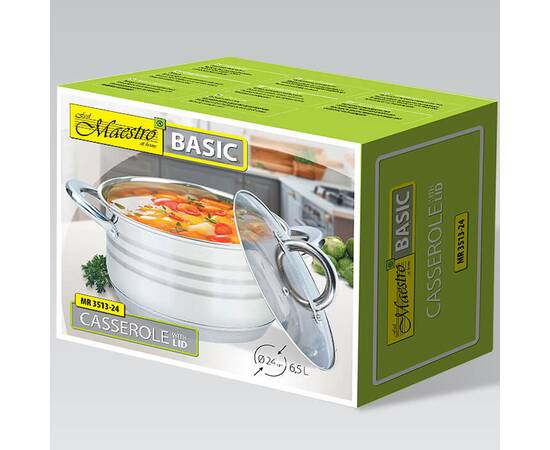Кастрюля 24 см, 6,5 л Maestro (MR3513-24), Тип: кастрюля, Объем: 6,5 л, Цвет: серебряный, изображение 2