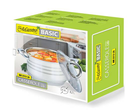 Каструля 24 см, 8,2 л Maestro (MR3513-26), Тип: каструля, Об'єм: 8,2 л, Колір: срібний, зображення 2