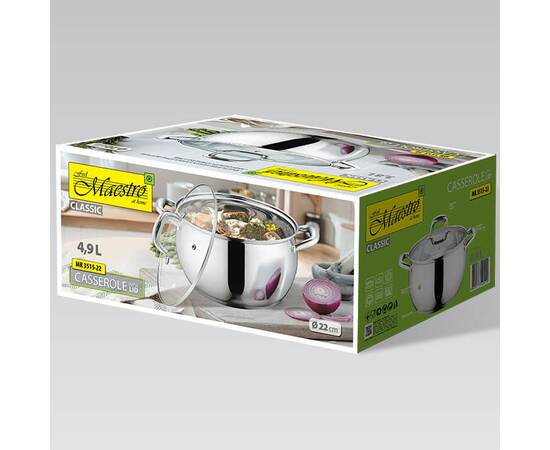 Каструля 4,9 л Maestro (MR3515-22), Тип: каструля, Об'єм: 4,9 л, Колір: срібний, зображення 2